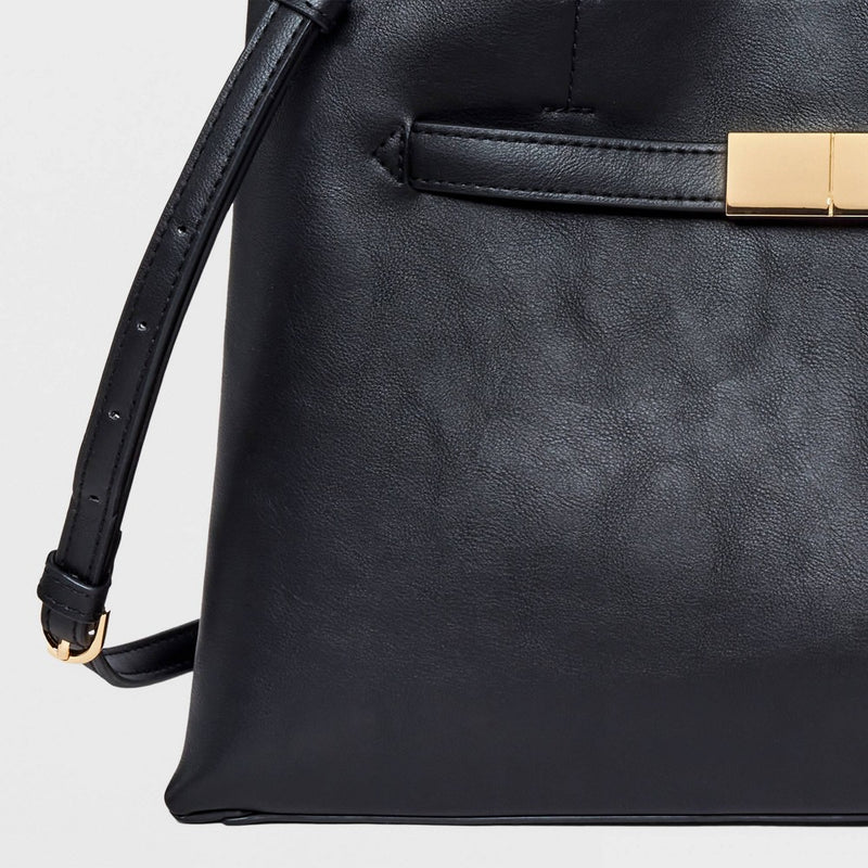 Belted Satchel Handbag - A New Day Black