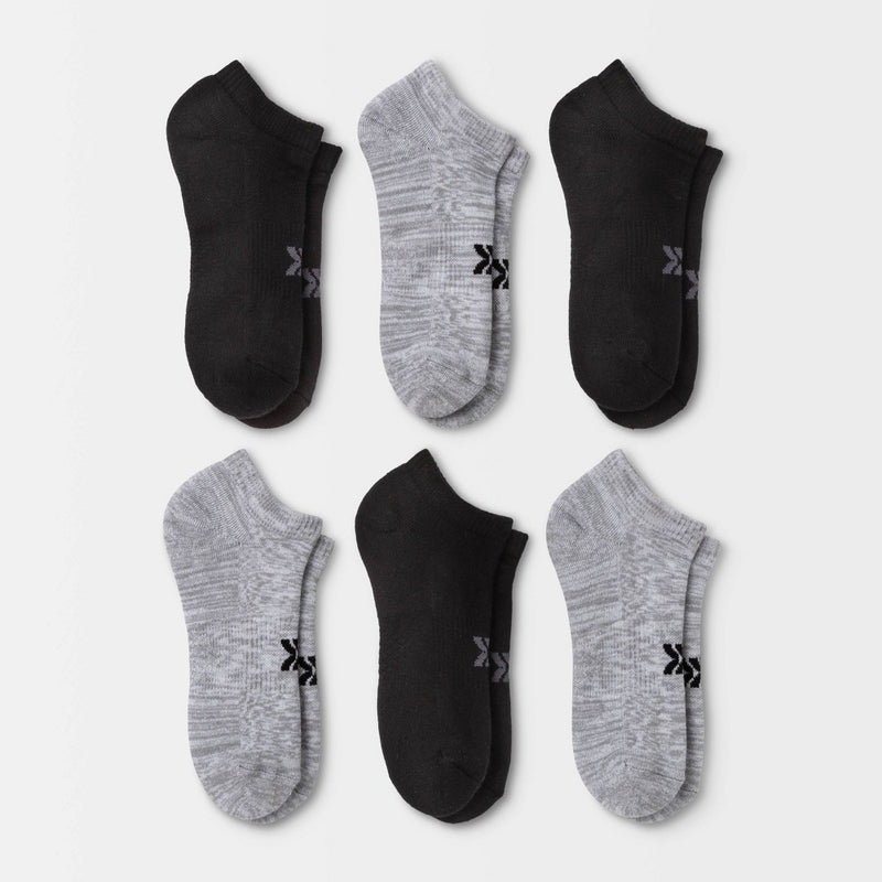 Women's Extended Size Cushioned 6pk Low Cut Athletic Socks - All In Motion Heather Gray/Black 8-12