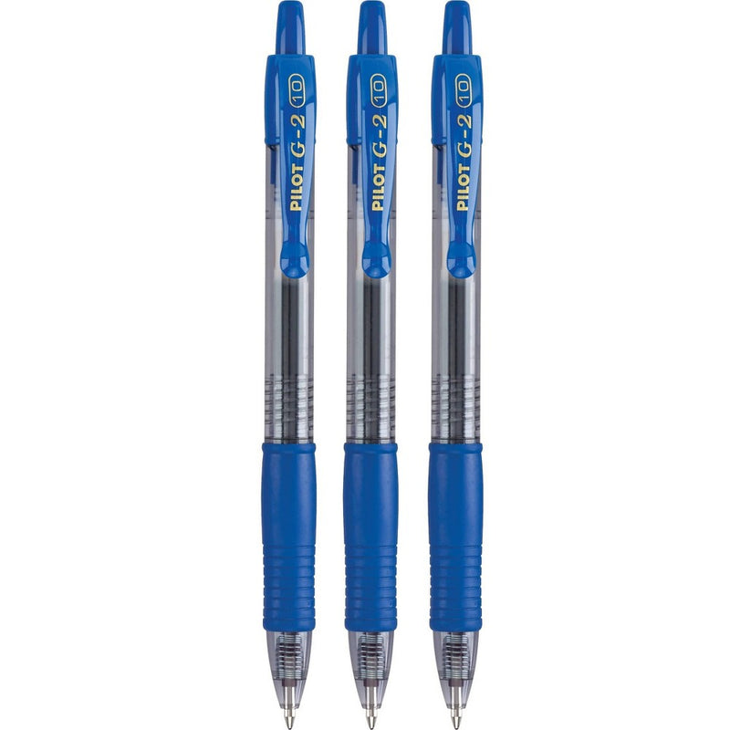 Pilot 3ct G2 Gel Pens Bold Point 1.0mm Blue Ink: Retractable, Rubber Grip, Office Stationery, Includes Gel Pens