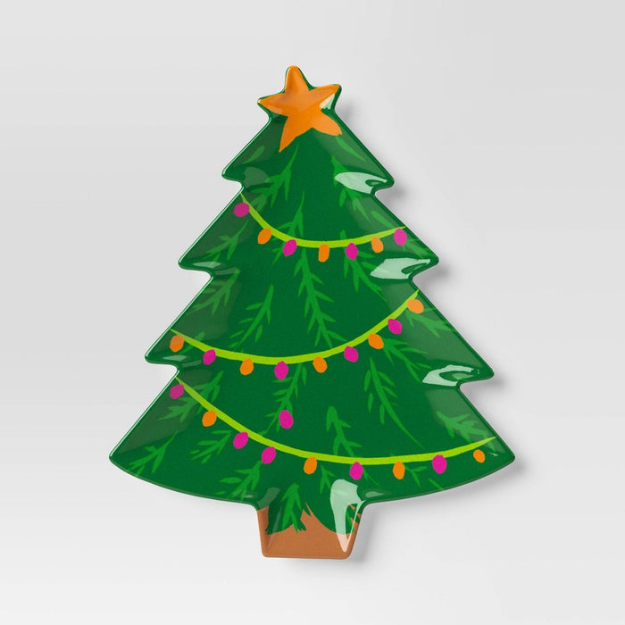 9.38" Christmas Melamine Figural Tree Appetizer Plate Green - Wondershop