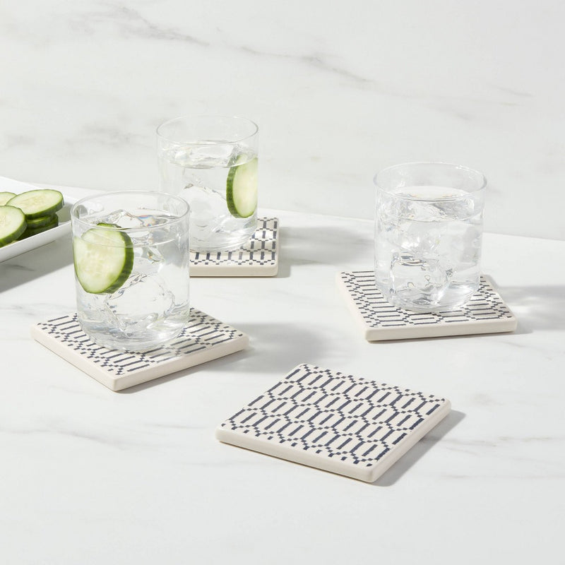 4pk Stoneware Diamond Coasters Blue - Threshold
