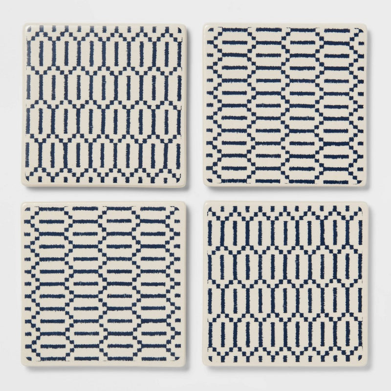 4pk Stoneware Diamond Coasters Blue - Threshold