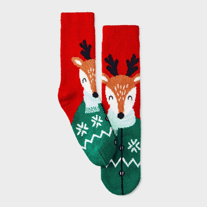 Men's Winder Reindeer Cozy Crew Socks with Gift Card Holder - Wondershop Red/Dark Green 6-12