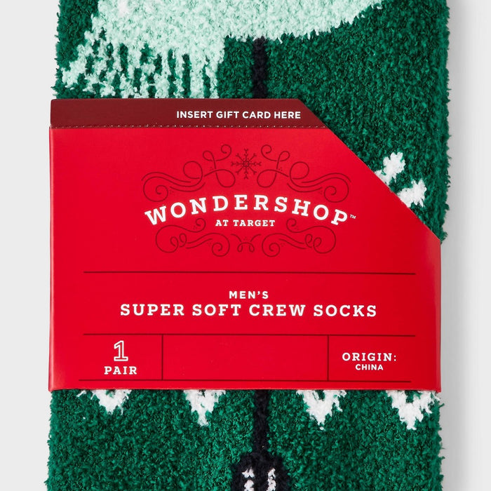 Men's Winder Reindeer Cozy Crew Socks with Gift Card Holder - Wondershop Red/Dark Green 6-12