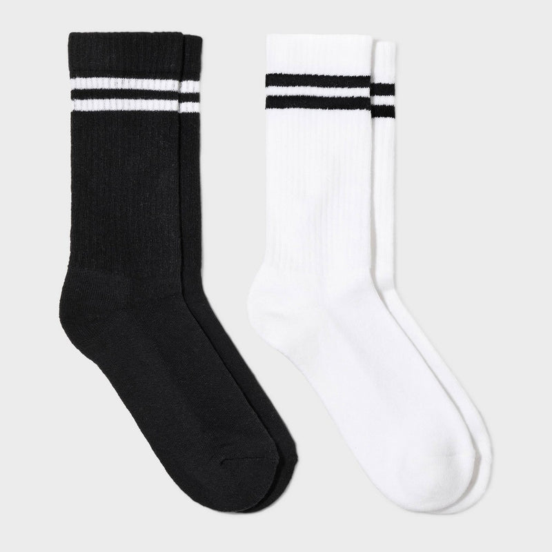 Women's Striped 2pk Cushioned Ribbed Crew Socks - Black/White 4-10