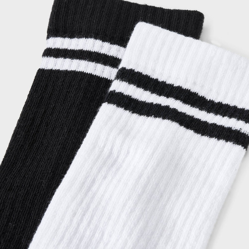 Women's Striped 2pk Cushioned Ribbed Crew Socks - Black/White 4-10