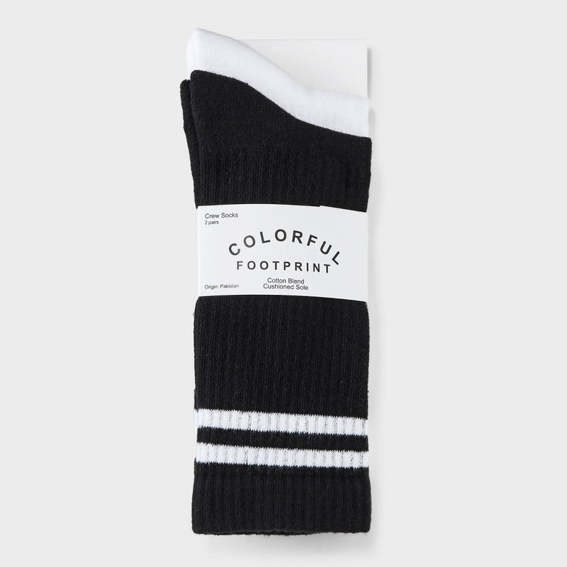 Women's Striped 2pk Cushioned Ribbed Crew Socks - Black/White 4-10