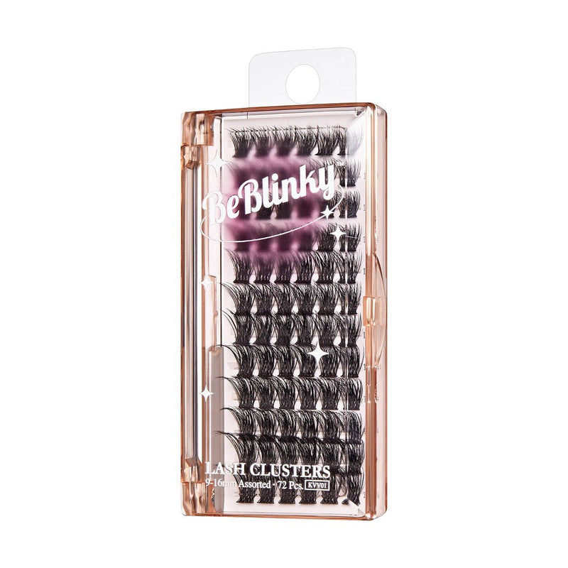 BeBlinky False Eyelash Clusters 01, 9-16 mm, Wide Band, 72pcs. - Natural