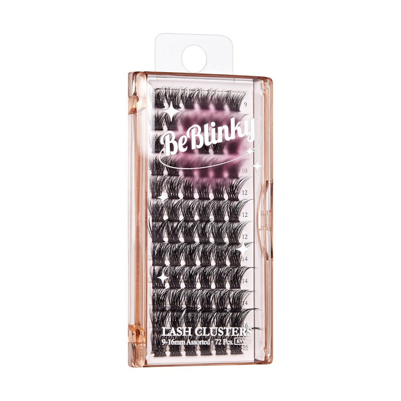 BeBlinky False Eyelash Clusters 01, 9-16 mm, Wide Band, 72pcs. - Natural