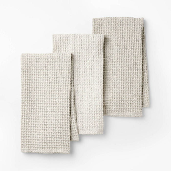 3pc Waffle Kitchen Towels Light Gray - Figmint