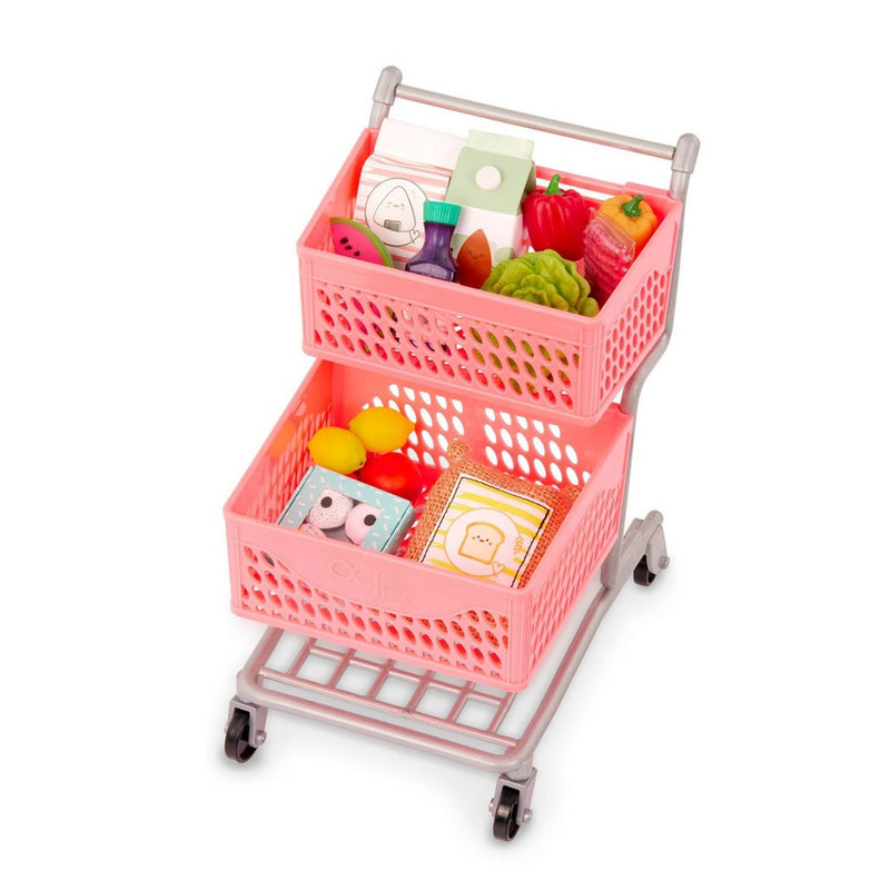 Our Generation Supermarket Play Pink Grocery Shopping Cart & Food Accessory Set for 18'' Dolls