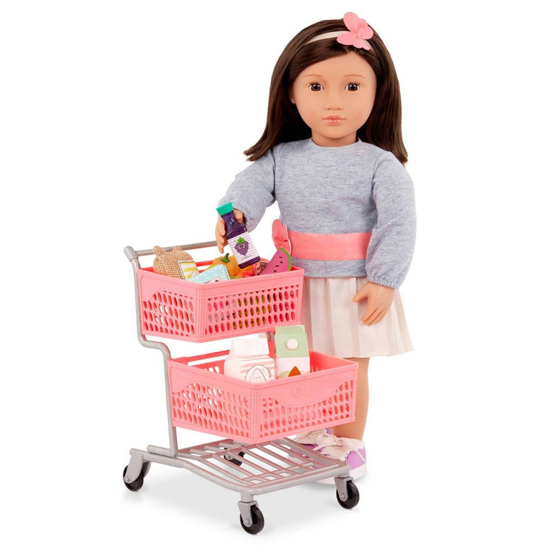 Our Generation Supermarket Play Pink Grocery Shopping Cart & Food Accessory Set for 18'' Dolls
