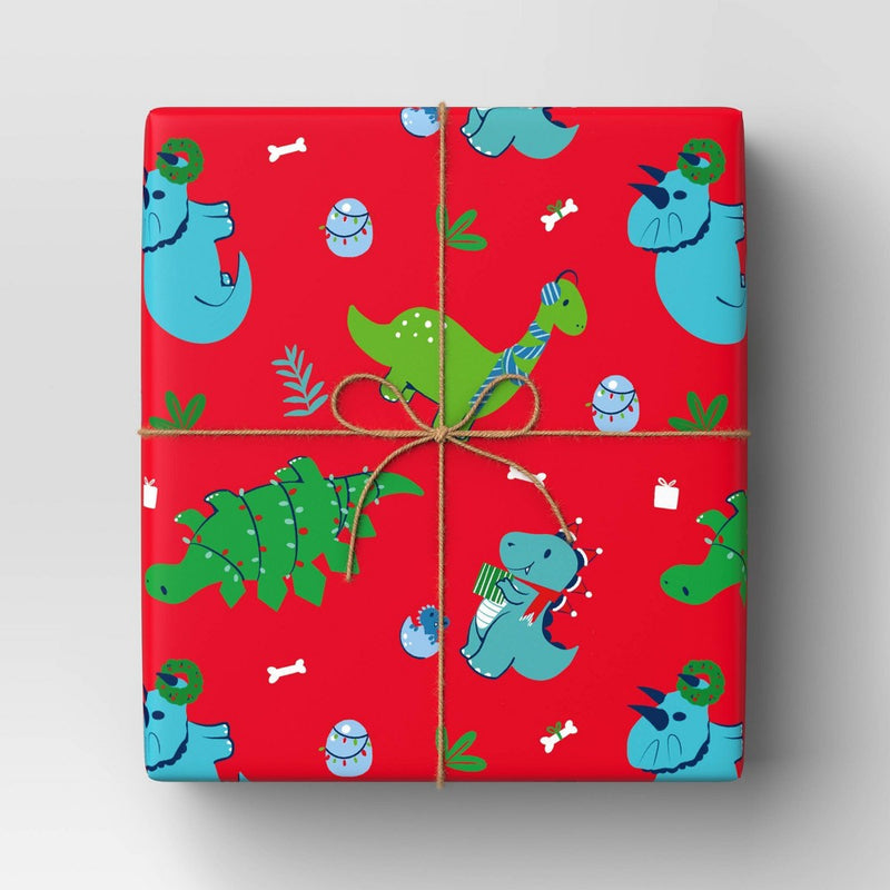 50 sq ft Dinosaurs Christmas Gift Wrap Red - Wondershop (LOCAL PICKUP ONLY)
