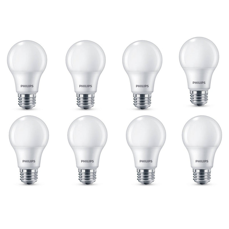 Philips LED 60W Frosted Soft White Non-Dim A19 8P (non-T20): 800 Lumens, E26 Base, 2700K, 10-Year Life, 8-Pack