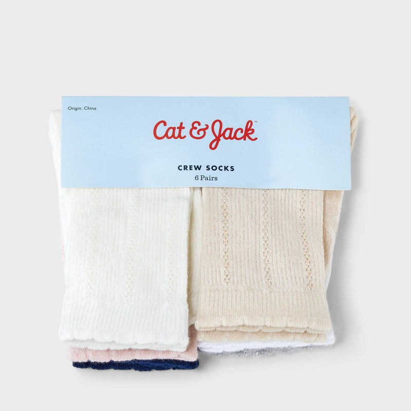 Toddler Girls' 6pk Crew Socks - Cat & Jack 2T-3T