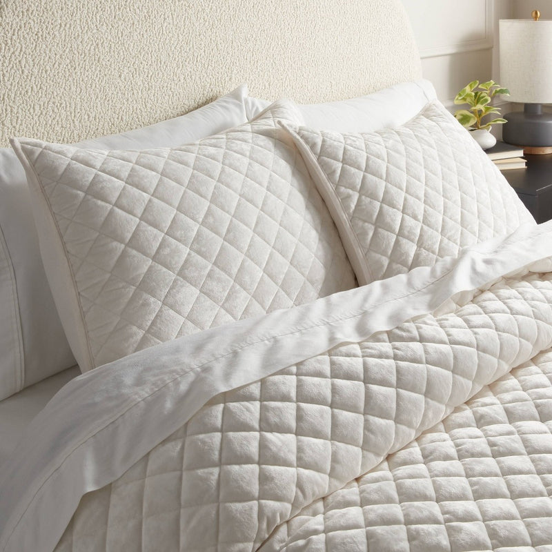 Standard Luxe Diamond Stitch Velvet Quilt Sham Ivory - Threshold: OEKO-TEX Certified, Machine Washable, No Flange