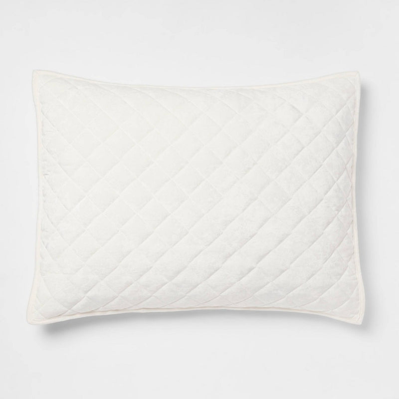 Standard Luxe Diamond Stitch Velvet Quilt Sham Ivory - Threshold: OEKO-TEX Certified, Machine Washable, No Flange