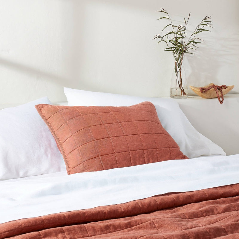 King Heavyweight Linen Blend Quilt Pillow Sham Terracotta - Casaluna: Zipper Closure, OEKO-TEX Certified, No Flange