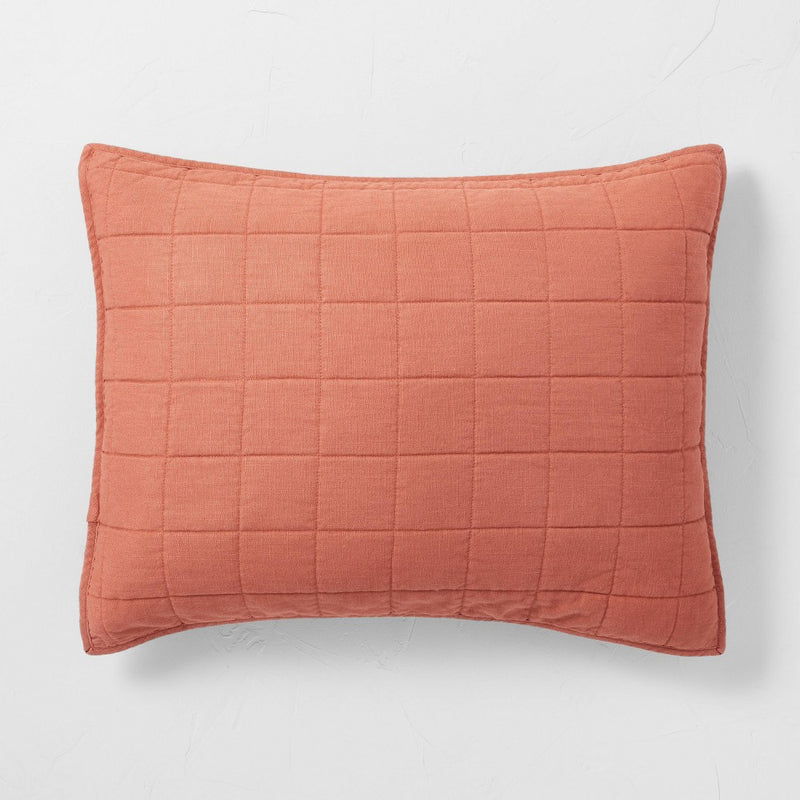 King Heavyweight Linen Blend Quilt Pillow Sham Terracotta - Casaluna: Zipper Closure, OEKO-TEX Certified, No Flange