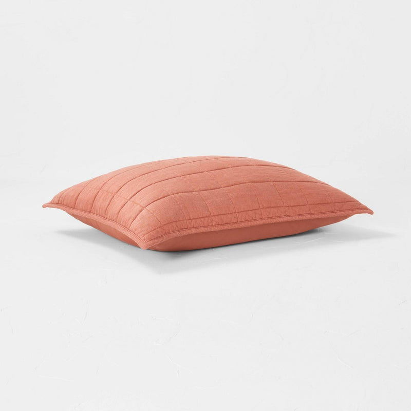 King Heavyweight Linen Blend Quilt Pillow Sham Terracotta - Casaluna: Zipper Closure, OEKO-TEX Certified, No Flange