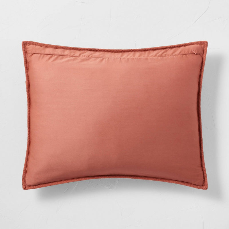 King Heavyweight Linen Blend Quilt Pillow Sham Terracotta - Casaluna: Zipper Closure, OEKO-TEX Certified, No Flange
