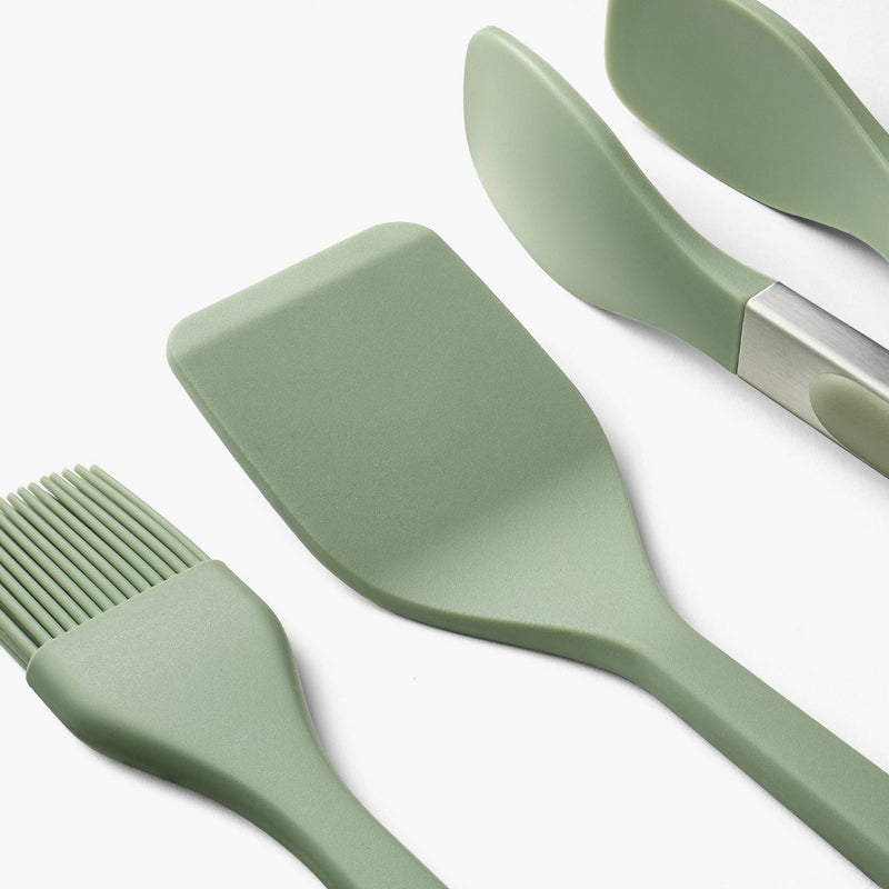 3pc Silicone Mini Turner Basting Brush and Tongs Set Sage Green - Figmint: Kitchen Gadgets, Dishwasher-Safe Utensils