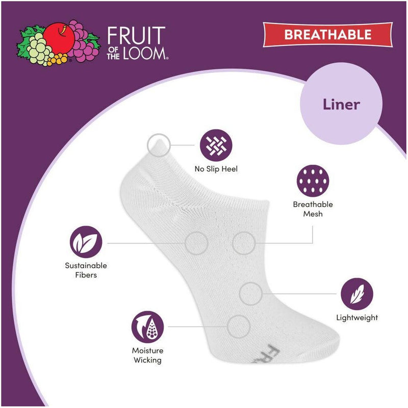 Fruit of the Loom Women's Breathable Lightweight 6pk Liner Athletic Socks - White 4-10
