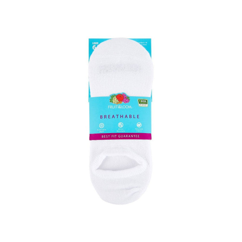 Fruit of the Loom Women's Breathable Lightweight 6pk Liner Athletic Socks - White 4-10