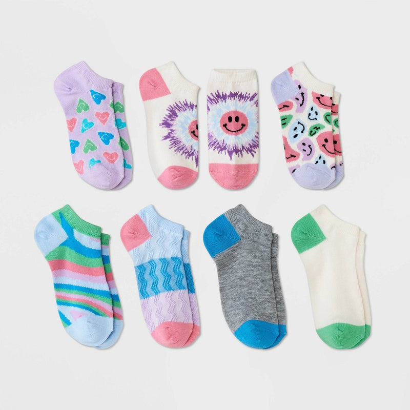 Girls' 7pk Smiley No Show Socks - Cat & Jack Cream M