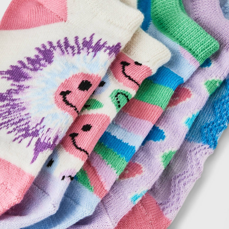 Girls' 7pk Smiley No Show Socks - Cat & Jack Cream M