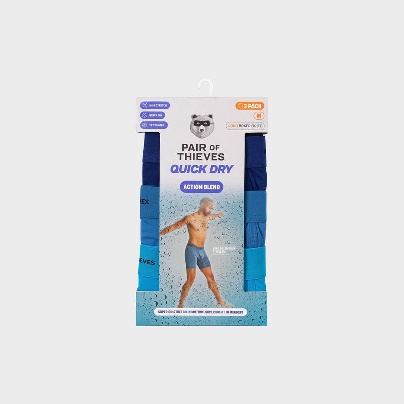Pair of Thieves Men's Quick Dry Long Leg Boxer Briefs 3pk -Blue M