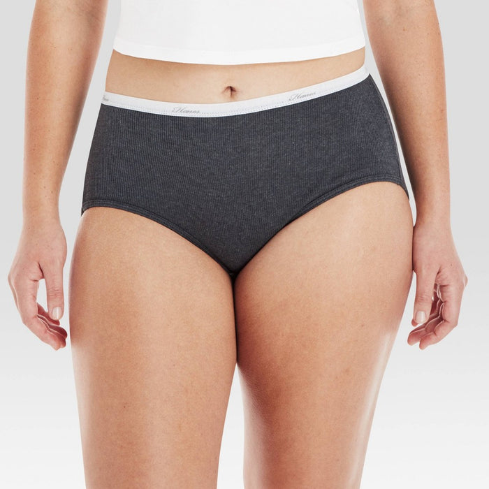 Hanes Women's 6pk Cotton Ribbed Heather Briefs - Colors May Vary 6