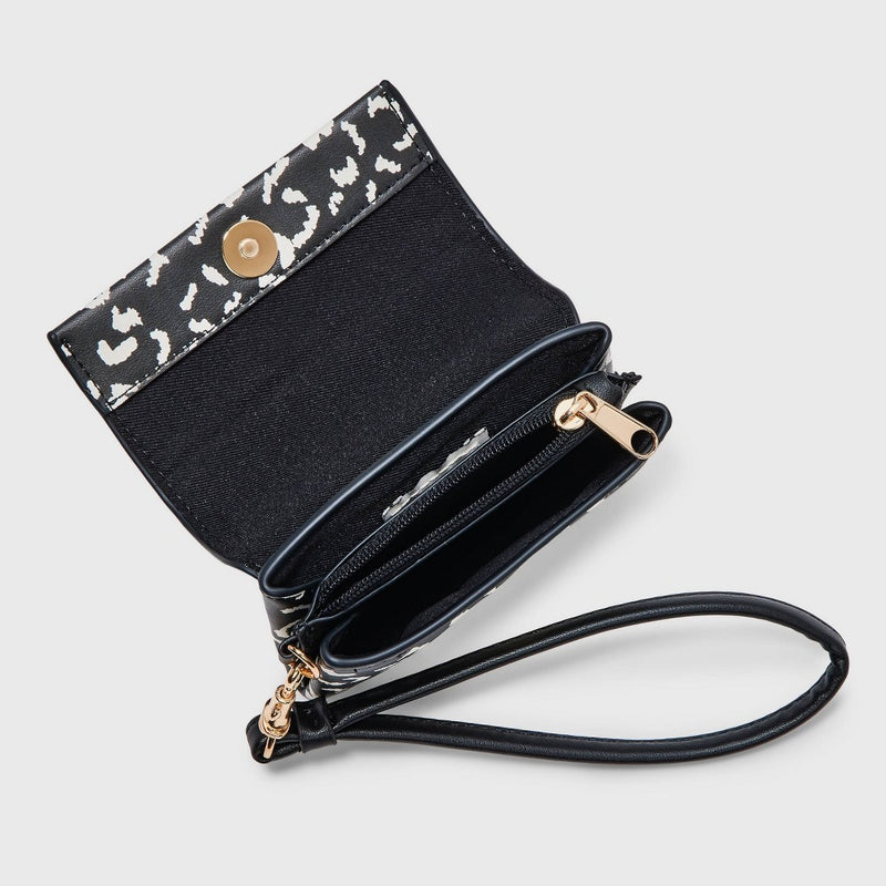 Leopard Print Mini Wristlet Wallet - A New Day Black/White