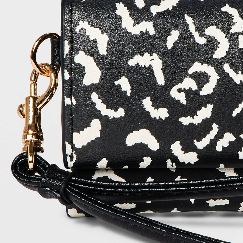 Leopard Print Mini Wristlet Wallet - A New Day Black/White