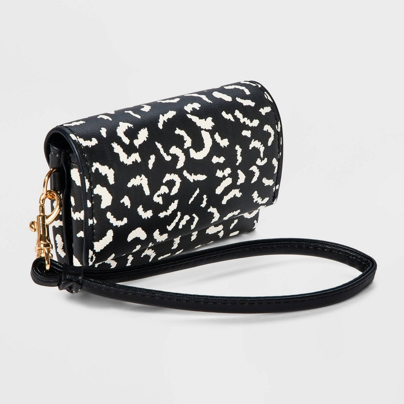 Leopard Print Mini Wristlet Wallet - A New Day Black/White