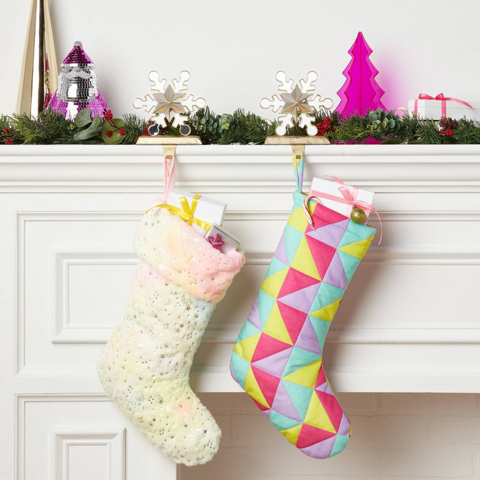 17.5" Quilted Geometric Christmas Holiday Stocking Blue/Yellow/Pink - Wondershop
