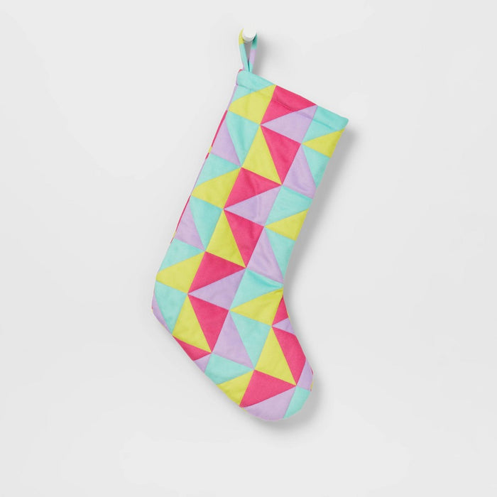 17.5" Quilted Geometric Christmas Holiday Stocking Blue/Yellow/Pink - Wondershop