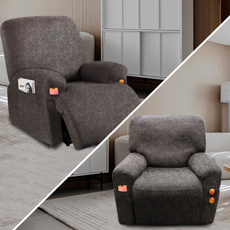 WINCREW Like Leather Recliner Chair Covers, 4 Pieces Lazy Boy Recliner Cover That Stay In Place, Soft Stretch Leather Grain Covers For Recliner Covers For Large Recliner Slipcover(Brown1)