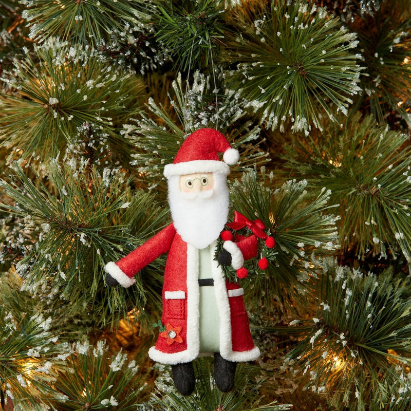 Fabric Santa with Wreath Christmas Tree Ornament - Wondershop