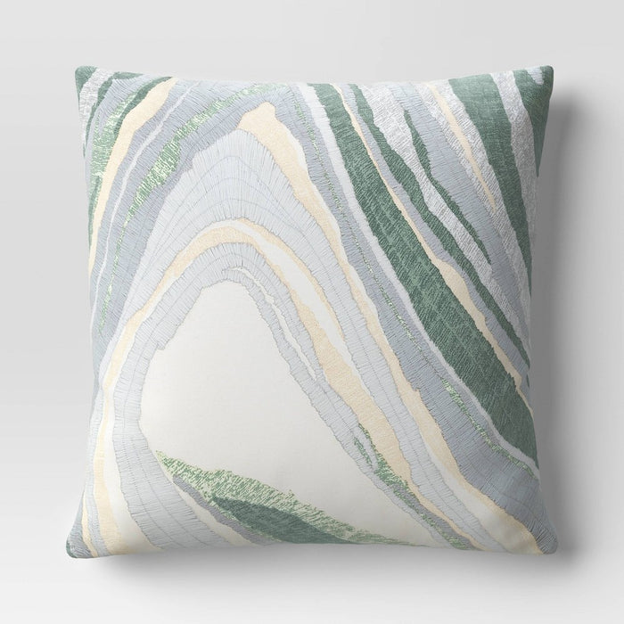 Tonal Patterned Chunky Embroidered Cotton Square Throw Pillow Blue - Threshold: Luxury Glam Decor, Indoor Abstract Design
