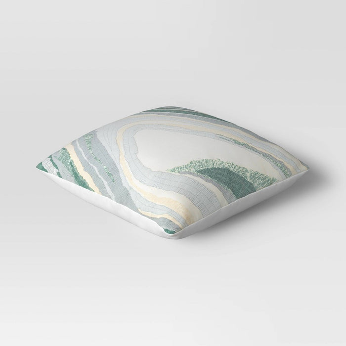 Tonal Patterned Chunky Embroidered Cotton Square Throw Pillow Blue - Threshold: Luxury Glam Decor, Indoor Abstract Design