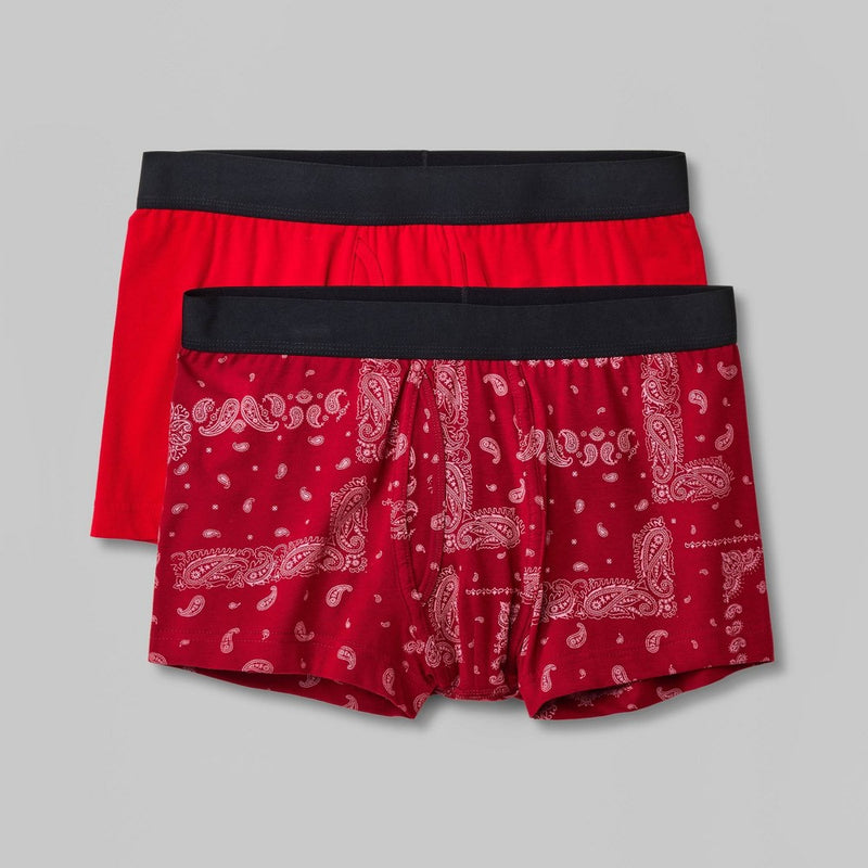 Men's Bandana/Solid Trunks 2pk - Original Use Maroon XS