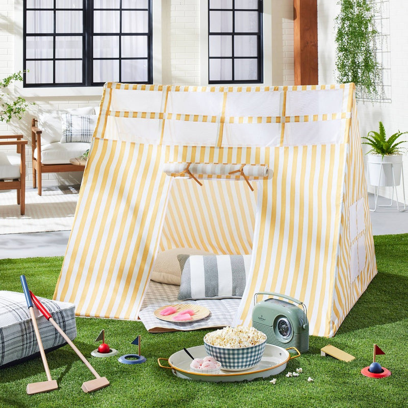 Kids' Stargazing Play Tent - Gold/Cream Stripes - Hearth & Hand with Magnolia: Fiberglass Frame, Gender Neutral (LOCAL PICKUP ONLY)