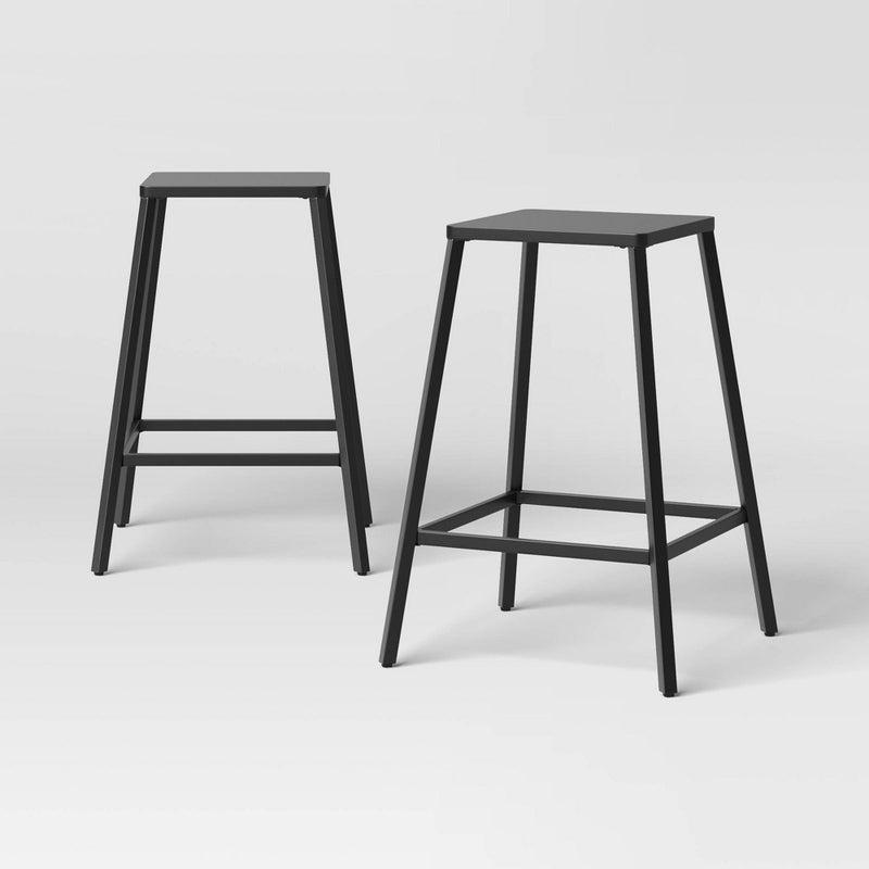 2pk Metal Counter Height Barstool Black - Room Essentials: Steel Frame, Powder-Coated Finish, Armless Design (LOCAL PICKUP ONLY)