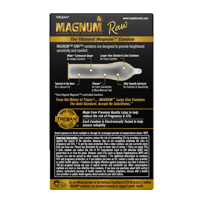 Trojan Magnum Raw Large Size Lubricated Latex Condoms - 10ct