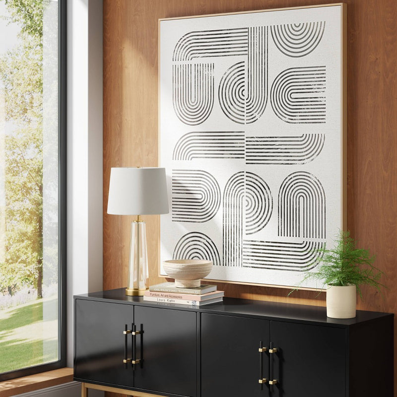 45" x 55" Line Art I Framed Kraft Wall Canvas - Threshold: Modern Abstract Digital Art, Polystyrene Beige Frame (LOCAL PICKUP ONLY)