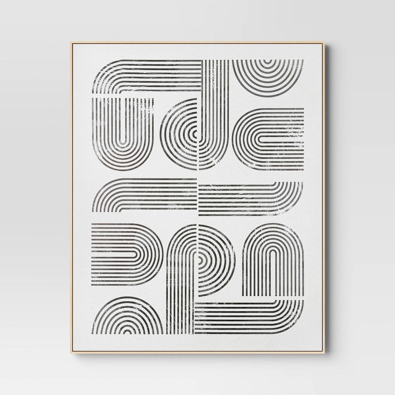 45" x 55" Line Art I Framed Kraft Wall Canvas - Threshold: Modern Abstract Digital Art, Polystyrene Beige Frame (LOCAL PICKUP ONLY)