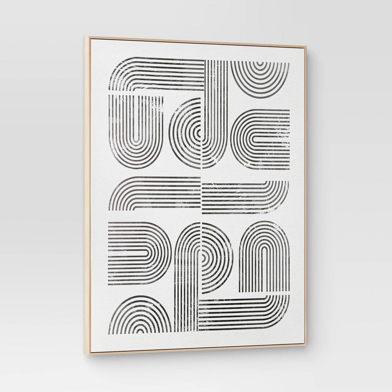 45" x 55" Line Art I Framed Kraft Wall Canvas - Threshold: Modern Abstract Digital Art, Polystyrene Beige Frame (LOCAL PICKUP ONLY)