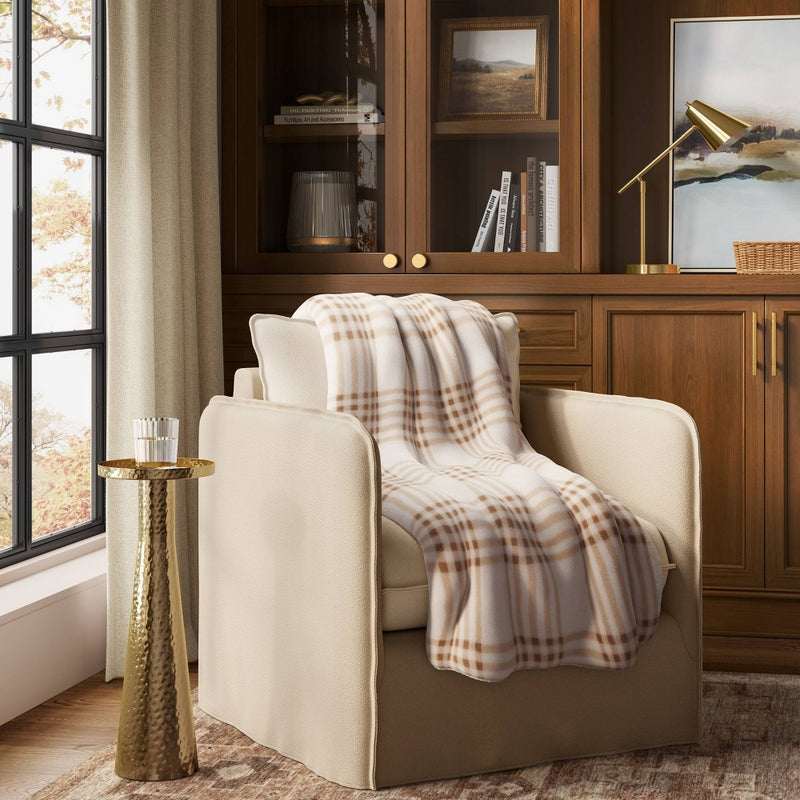 Printed Plush Plaid Throw Blanket with Faux Shearling Reverse Cream/Neutral - Threshold
