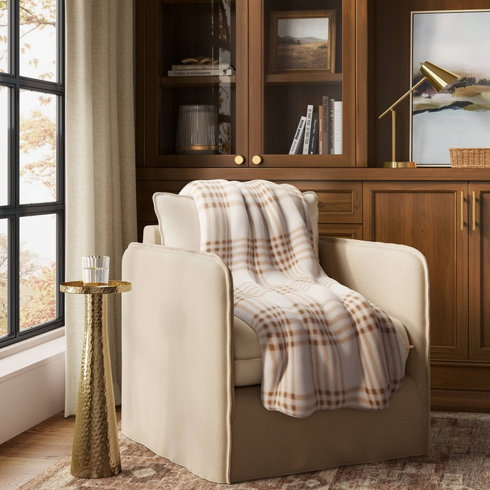 Printed Plush Plaid Throw Blanket with Faux Shearling Reverse Cream/Neutral - Threshold